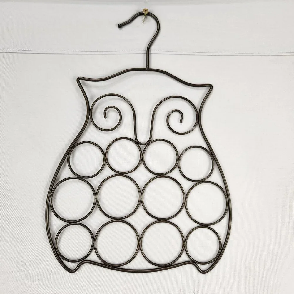 Metal Owl Figural Scarf Belt Hanger Holder Accessory Organizer Dark Olive Brown